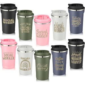 Honeydak 10 Pcs Social Worker Gifts Employees Appreciation Gifts Bulk 12oz Stainless Steel Social Worker Coffee Mugs Insulated Coffee Cups with Lids for Women Men Volunteers Employees(Fresh Style)