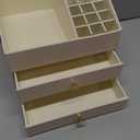 Vlando Makeup Organizer for Vanity,Large Capacity Countertop Organizer with Drawers, PU Leather Cosmetic Display Case for Lipstick,Brushes,Skincare,Bedroom Storage (Beige) (3 layers-Beige)