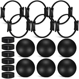 Seenelling 18 Pcs Pilates Ring and Ball Set with Resistance Bands Home Workout Pilates Equipment 11.8 Inch Magic Circle with Padded Handles, Mini Ball for Strength, Toning and Flexibility(Black)