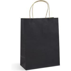 Klean & Conwenice Paper Gift Bags with Handles, 8x4.25x10.5 100Pcs Black Bags Bulk, Medium Size Kraft Paper Bags, Wedding Gift Bag, Goody Party Favor, Retail Merchandise, Grocery Shopping