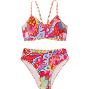 MakeMeChic Women's High Waisted Bikini Sets Bathing Suit Swimsuit Tropical Boho Swimwear, Large