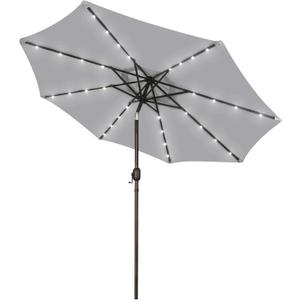 Blissun 9 ft Solar Umbrella, Patio Umbrella with 32 LED Lights, Table Market Umbrella, Outdoor Umbrella for Garden, Deck, Backyard (Light Grey)