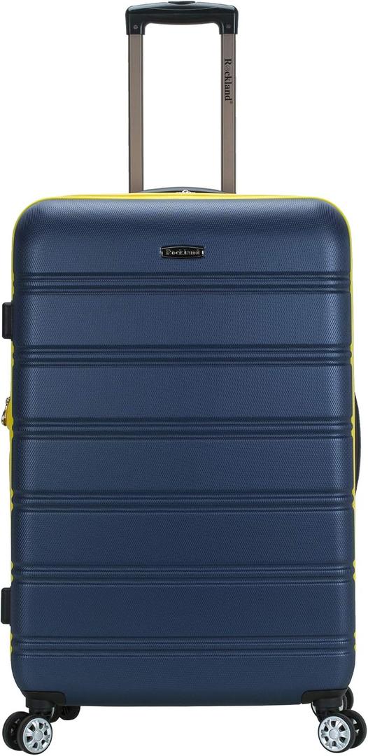 Rockland Melbourne Hardside Expandable Spinner Wheel Luggage, Checked Large 28", Navy