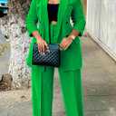 Tcremisa Pants Suits for Women Dressy 2 Piece Business Casual Outfits Double Breasted Blazer Wide Leg Pants Set Office Work (Green, L)