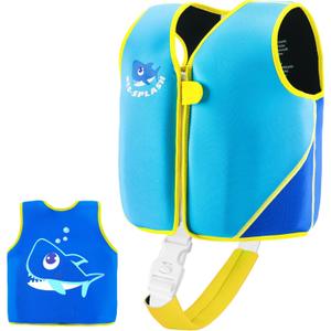 Kids Swim Vest Neoprene Swimming Aid with Adjustable Safety Strap for Age 1-3 and 3-6 (220-Blue)