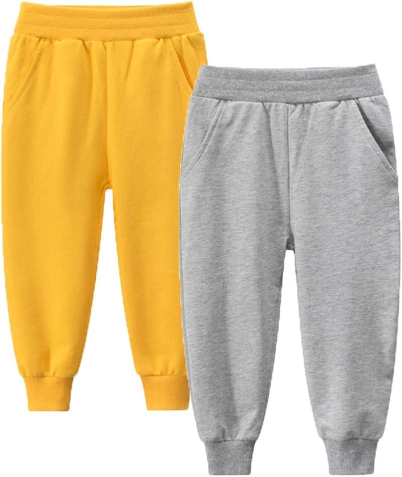 Boy Girl Pants 2-Pack Set Jogger Sweatpants Jogger Pant Pure Yellow Grey Active Sport Trousers, Size 6