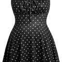 Verdusa Women's Plus Size Polka Dots Dress for Women Holiday Flowy Short Dresses (Black, XL)