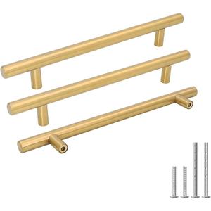 goldenwarm Brushed Brass Cabinet Pulls Gold Hardware for Cabinets - Kitchen Drawer Pulls Handles for Dresser Drawers Kitchen Cupboard Handles 8in(204mm) Hole Centers, Pack of 10 