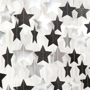 Black-Silver Birthday Graduation Party-Decorations Garland - 62ft Glitter Twinkle Little Star Hanging Streamers Banner Decor,Bachelorette Wedding Baby Bridal Shower New Years Supplies Backdrop Hugtmr