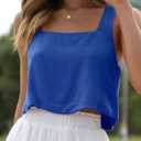 Allimy Women's Summer Thick Shoulder Straps Crop Tops Square Neckline Tank Tops (Blue)