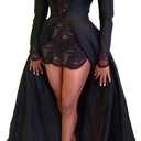 xxxiticat Women's Sexy 2Pcs Gothic Lace Sheer Jacket Long Dress Gown Party Halloween Costume Outfit(BL, S) Black