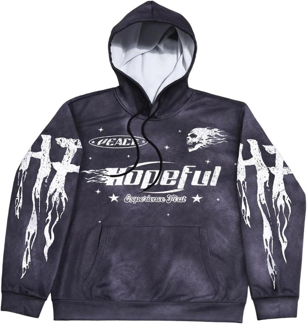 SOLY HUX Hoodies for Men Letter Graphic Sweatshirt Drawstring Long Sleeve Vintage Pullover Tops with Pocket (XL)