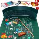 Craps Tabletop Game Set with 35*70" Rubber Craps Tabletop Layout Mat, 48*11" Rubber Craps Diamond Pyramid Bumper, 36" Rattan Stick, Casino Grade 19mm Dice, On/Off Button and 100 pcs Chips