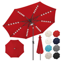FLAME&SHADE Solar Patio Umbrella with a Centre Light, 9 FT Red | 40 LED Lights, UV Protection, Waterproof, Porch Deck Outdoor Umbrella for Pool, Backyard, Garden, Provides Evening Lighting