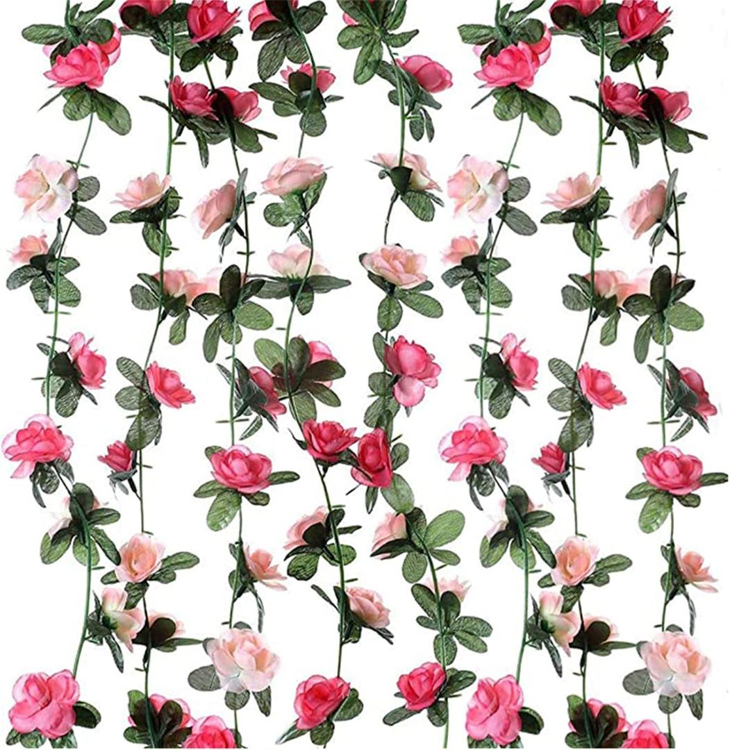 5Pcs 41 FT Artificial Rose Vines Rose Flowers Wall Hanging Flowers Plants Garland Rose Wall Decoration for Home Office Wedding Party Garden(Pink)