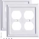 Pure White Decorative Outlet Covers Wall Plates, Bamboo Fiber Light Switch Covers, Natural Material Electric Receptacle Switch Plate Outlet Cover of various styles (2 Gang Duplex 2 Pack)
