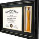 GraduationMall 11x17 Black Wood Diploma Frame with Tassel Holder for 8.5x11 Certificate Document,Real Glass,Black over Gold Mat