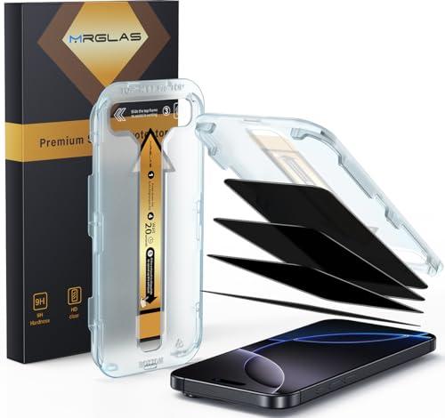 MRGLAS 3-Pack TOP 9H+ Glass for iPhone 16 Pro Privacy Screen Protector [Auto Alignment Kit] [10X Military Protection, 100% Anti Spy] UNBREAK Tempered Glass 6.3 inch Longest Durable Case-Friendly