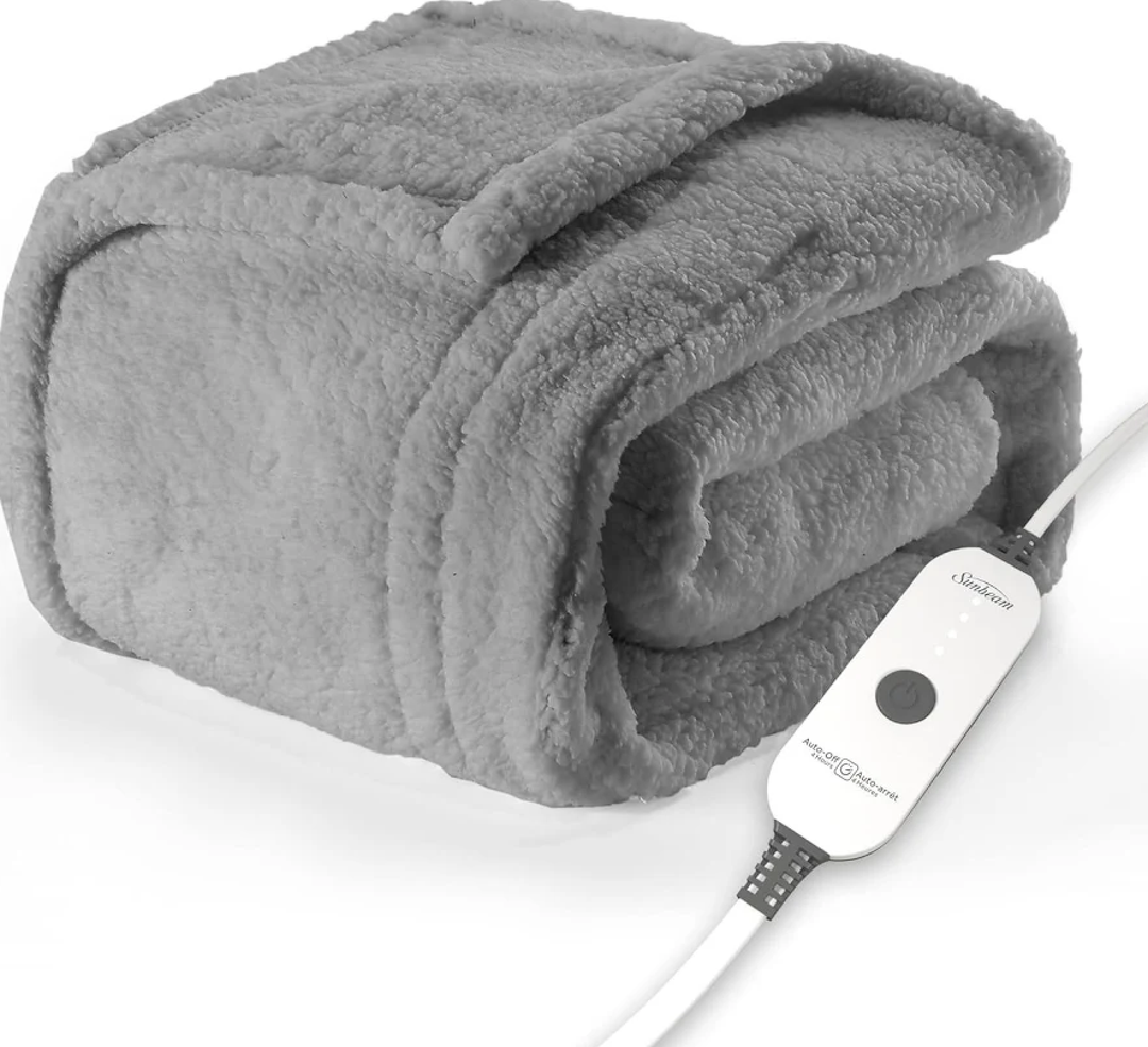 50" x 60" Extra Cozy Nordic Velvet Reverse Faux Shearling Heated Throw Electric Blanket Light Marble - Sunbeam: Machine Washable