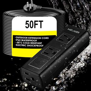 Outdoor Power Strip Weatherproof, 50FT Heavy Duty Outdoor Extension Cord - 3 Outlets - Waterproof Surge Protector, Shockproof Overload Protection Electrical Outlet, Industrial/Home Power Strip