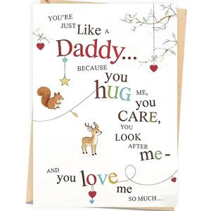 2 x Fathers Day Card for Step Dad or Bonus Dad from Daughter Son, Personalized Double-Sided, Minimalist Premium Design, Perfect Father's Day Decoration Ideas