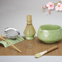 8 Pcs Matcha Whisk Set: Matcha Bowl, Whisk and Holder, Cleaning Brush, Bamboo Scoop, 304 Sifter, Tool Holder, Tea Mat – Matcha Set Kit Gifts for Women, Mom, Valentines Day (Mottled Green)