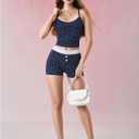 Milumia Women's 2 Piece Outfits Ditsy Floral Lace Trim Bow Cami Crop Top Skinny Shorts Set (L)