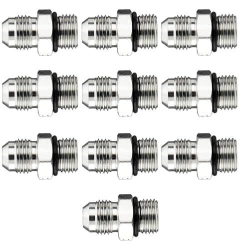 Racewill 10 Pack Hydraulic Hose Adapter Fittings: 3/8" JIC 37° Male x #6 SAE/ORB Male Thread, Straight Tube Fitting Kits with Protection Cover
