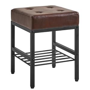 IBUYKE Square 16.34 inches Stool with Adjustable Feet and Storage Space, Footrest Chair,Multi-Use as Small Side Table or Ottoman, for Bedroom, Dark Brown LG-60Z