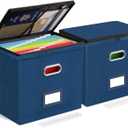 Oterri File Organizer Boxes with Lids, File Box with Mesh Pockets, Document Organizer Box for Letter Size Folders, Zippers Important Document Organizer (Dark Blue, Small-2 Pack Without Folders)