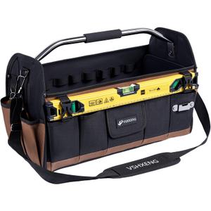 20 Inch Tool Bag, Foldable 19 Pockets Tool Tote Bags with Tool Organizer with Adjustable Shoulder Strap, Easy Carry and Easy Tool Access Open Top Tool Bag