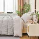 Grey Duvet Cover Queen Size Striped Washed Microfiber Jacquard 3 Pieces Bedding Set, Grey White Vertical Ticking Stripes Pattern Comforter Cover with Zipper Closure Breathable Durable Soft Comfy