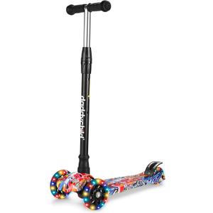 Kids Kick Scooter, 3 Wheeled Scooter for Kids, Child/Toddlers Toy, Adjustable Height, Anti-Slip Deck, Flashing Wheel Lights, for Boys/Girls 3-12 Year Old (Popular Graffiti B)