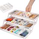 3 Tier Drawer Organizer - Expandable Junk Drawer Organizer Smart Office Supply Organizer, Folding Drawer Storage Multi-level Desk Organizer for Makeup,Jewelry,Kitchen Storage (1 Row 3 Tier, White)