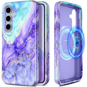 Casetego for Galaxy S24 FE Case,Compatible with MagSafe,[Military Grade Drop Test] Full Body Protection Slim Shockproof Rugged Marble Women Case for Samsung Galaxy S24 FE 6.7 inch,Cobalt Violet