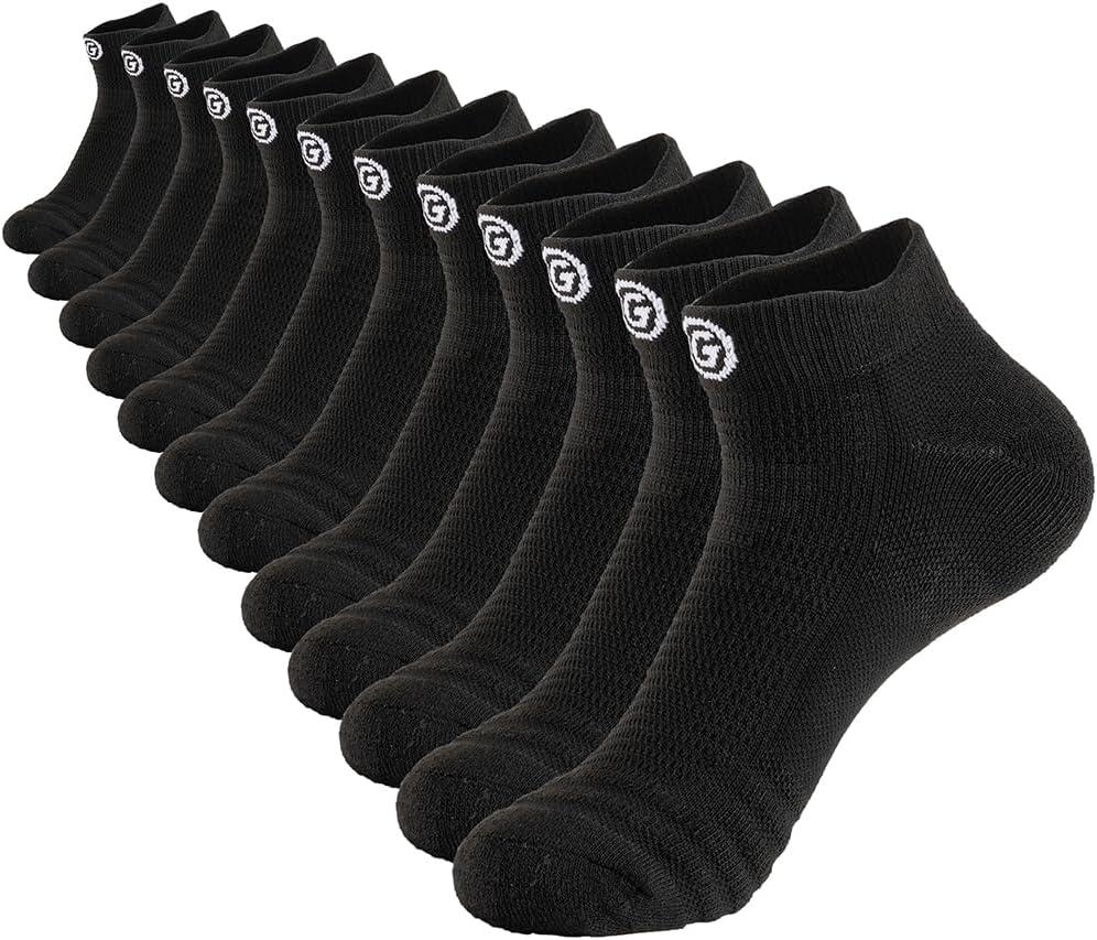 6/12 Pack Socks for Men, Men's Ankle Socks Low Cut Socks for Sport Running, Moisture Wicking Cushioned Mens Socks (Black)