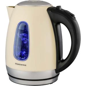 OVENTE Electric Kettle, 1.7L Stainless Steel Water Heater and Boiler for Coffee or Tea with BPA Free & Cordless Body, Auto Shut-Off, Boil-Dry Protection, LED Light and Removable Filter, Beige KS96BG