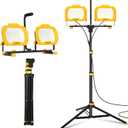 LUTEC 25000 Lumen LED Work Lights with Stand, Dual Head Dimmable Work Light with 6 Brightness Levels, IP65 Waterproof Rotating WorkLights with Telescoping Tripod and 8.2 Ft 3-Prong Power Cord