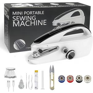 Handheld Sewing Machine, Mini Sewing Machine Suitable for Sewing Clothes, Fabric, DIY, Portable Sewing Machine for Beginners, Easy One-Hand Use for Home, Travel & Quick Repairs