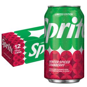 Sprite Winter Spiced Cranberry, Lemon-Lime and Cranberry Flavored Soda Pop Soft Drink, 12 fl oz, 12 Pack BBD 06/15/2026