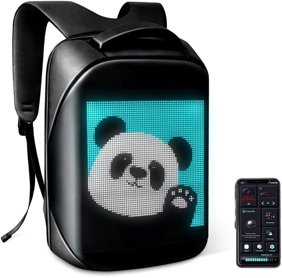 Laptop Backpack with Programmable Screen, App Control Led Laptop Backpack, Waterproof Led Bag, Travel, Motorcycle Backpack, Unique Gift for Men or Women,15.6 Inch Laptop (Black)