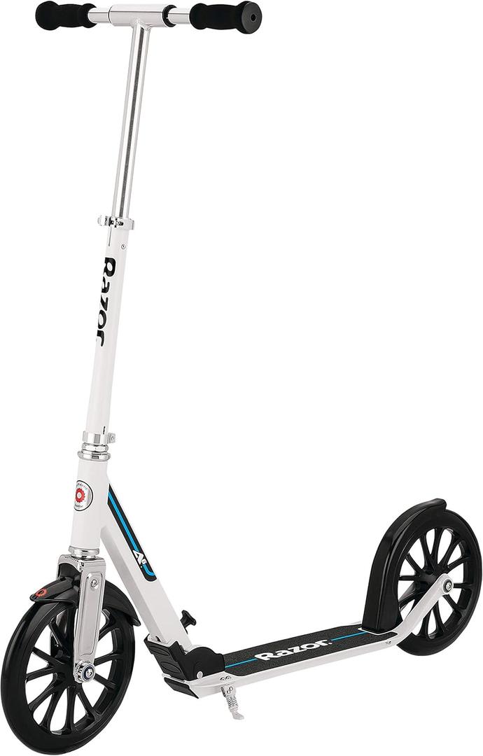 Razor A6 Kick Scooter for Kids Ages 8+ - Extra-Tall Handlebars & Longer Deck, 10" Urethane Wheels, Anti-Rattle Technology, for Riders Up to 220 lbs (White)