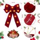 Crowye 12 Pcs Large LED Valentines Bows Lighted Velvet Bows Decoration Wreath LED Light Bow Christmas Tree Topper for Indoor Outdoor Xmas Winter Decoration(5 x 8 Inches,Burgundy)