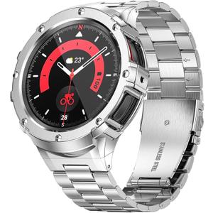 SUPLINK Stainless Steel Case and Bands Compatible with Samsung Galaxy Watch 5 Band/ 4 Bands 44mm, Metal Adjustable Strap Protective Bumper for Galaxy Watch 5 4 44mm Band Men, Silver