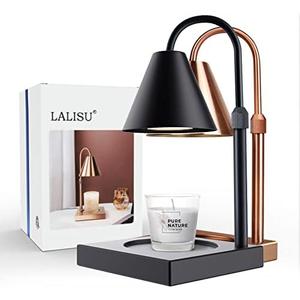LALISU Candle Warmer Lamp, Stepless Dimming Candle Warmer Lamp with Timer & Dimmer Height Adjustable Compatible with Jars Scented Wax for Home Decor (Metal Base-Black)