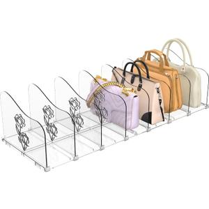 SURETIVIAN Rose Purse Dividers for Closet, 2 Pack Clear Clutch Purse Closet Organizers, Adjustable Handbag Storage Organizers, Plastic Bookshelf Separator Dividers for Bedroom Office