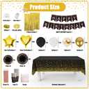 140 Pcs Black and Gold Birthday Decorations for Men and Women,Balloon,Happy Birthday Banner,Fringe Curtains,Cake Topper,Plates,Cups, for 25 Guests
