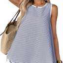SHENHE Women's Summer Striped Tassel Tank Top Loose Fit Crewneck Sleeveless Going Out Shirt Blue Small