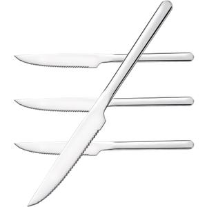 KINGSTONE Sharp Steak Knives, German Stainless Steel Steak Knife Set of 4 with Full-Serrated Blade, 9.4-Inch Sleek Design Table Knives, Mirror Polished (Silver)