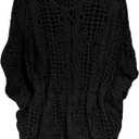MakeMeChic Women's Plus Size Boho Tops Crochet Sweater Dolman Sleeve Beach Cover Up (Black, XXXL)